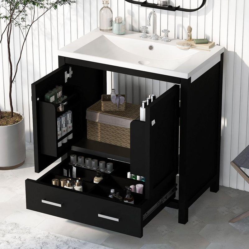 30' Black Bathroom Vanity with Single Sink, Combo Cabinet Undermount Sink, Bathroom Storage Cabinet with 2 Doors and a Drawer, Soft Closing, Multifunctional Storage, Solid Wood Frame