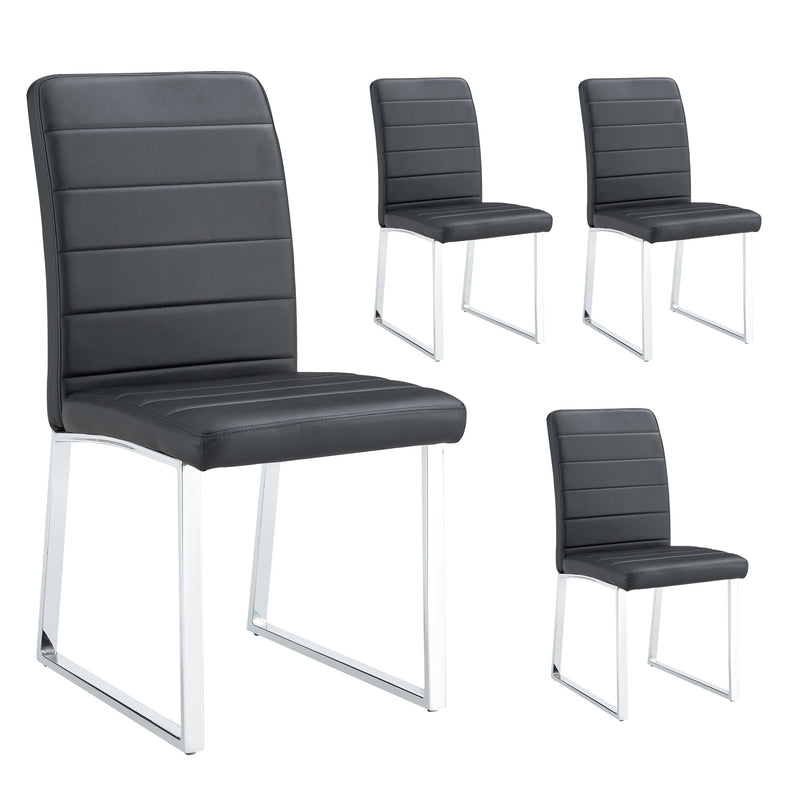 A set of 4 dining chairs, black dining chair set, PU material high backrest seats and sturdy leg chairs, suitable for restaurants, kitchens, and living rooms