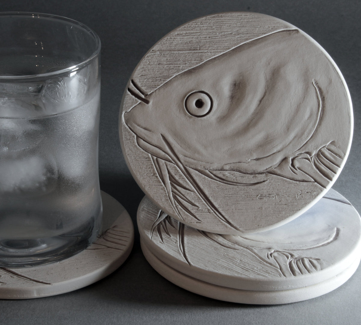Catfish Drink Coasters, installed in a room