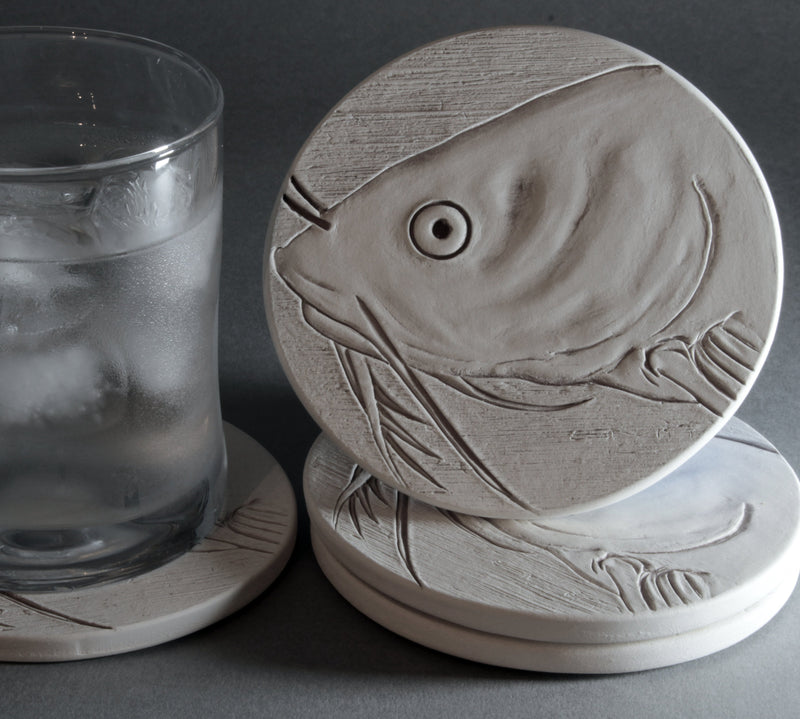 Catfish Drink Coasters, installed in a room