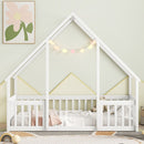 Wood House-Shaped Floor Bed With Fence, Guardrails by HouseOfZazla