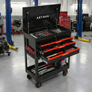 3 Drawers Multifunctional Tool Cart with Wheels and Steel Top - Black & Red by HouseOfZazla