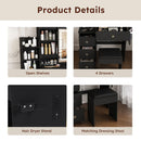 Vanity Desk With 3 LED Lighting Modes, 4 Drawers, Open Shelves, Hair Dryer Holder & Power Socket Dressing Table Set With Chair - Black by HouseOfZazla