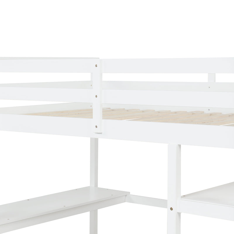 Loft Bed Full with desk,ladder,shelves, White