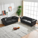 Chesterfield Sofa, High Tech Fabric Roll Armrest, 3 Seater Mid Century Modern Couch - Black by HouseOfZazla