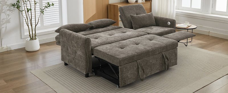 2-in-1 Sofa 82' Three-Seater with Sofa Bed and Reversible Recliner, Dark Grey Chenille