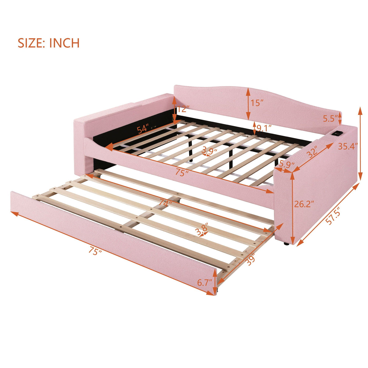 Upholstered Daybed With Storage Armrests, Trundle And Latest Integrated tooth Audio System, photo 31 of 40
