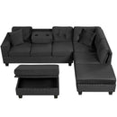 Modern Sectional Sofa With Storage Ottoman, L - Shape Couch With 2 Pillows And Cup Holders by HouseOfZazla
