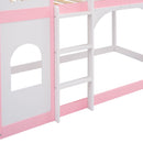 Twin Over Twin Castle Bunk Bed With Ladder - Pink by HouseOfZazla