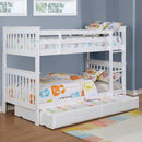 Slatted - Headboard Twin / Twin Bunk Bed With Built In Ladder Design - White by HouseOfZazla