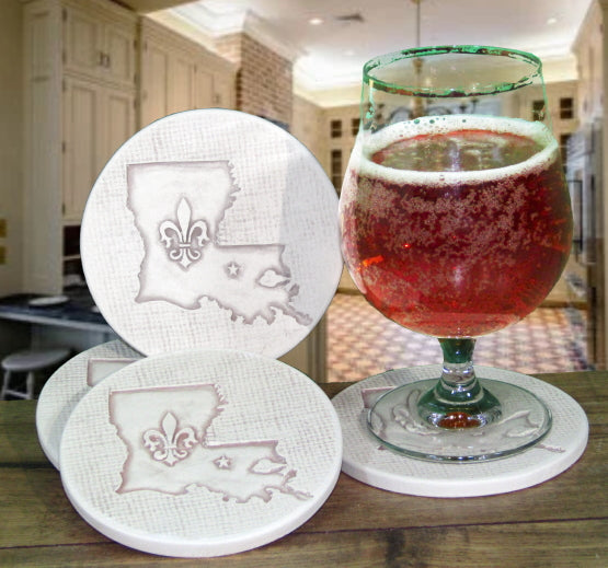 Louisiana Fleur de Lis Drink Coasters, installed in a room
