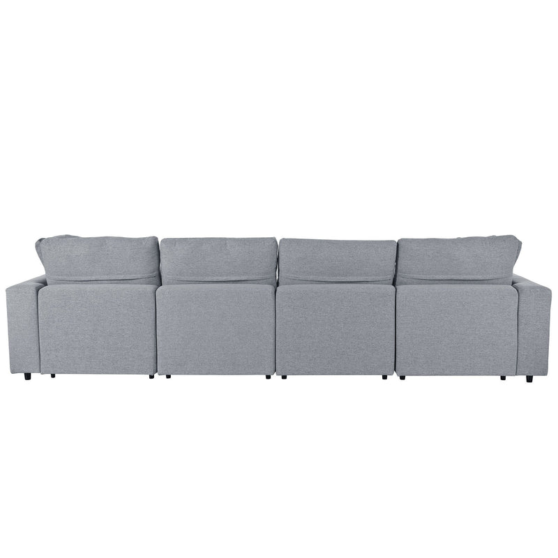 Walker Edison | Linen Modular 134" U-Shape Sectional Sofa with 2 Ottomans