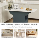 Versatile Wood Folding Dining Table With Wheels, Storage Rack & Drawer, Space Saving Design - White by HouseOfZazla