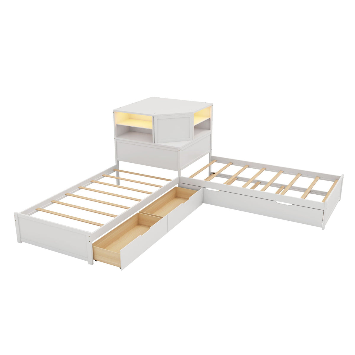 L-Shaped Bed Frame With Trundle, Built In Desk & LED Lighting, photo 2 of 31
