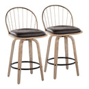 Riley - Farmhouse Fixed Height Counter Stool Round Footrest With Removable Cushion (Set of 2) - White Washed / Antique Copper / Brown by HouseOfZazla