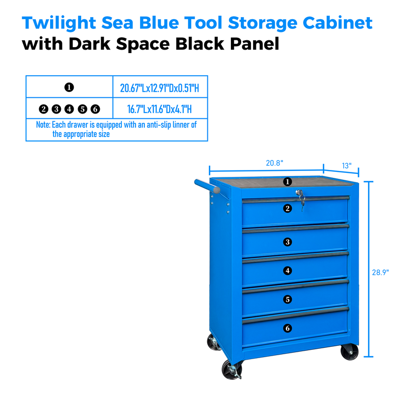Rolling Metal Tool Chest with 5 Drawers, Blue, photo 10 of 10