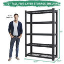 Heavy Duty 5 Tier Adjustable Metal Mesh Storage Rack With 2000 Lbs Capacity - Brushed Nickel by HouseOfZazla