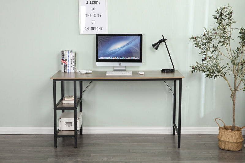 55-inch oversized light gray wood grain, best-selling home office computer desk, study writing desk with two-layer bookshelf