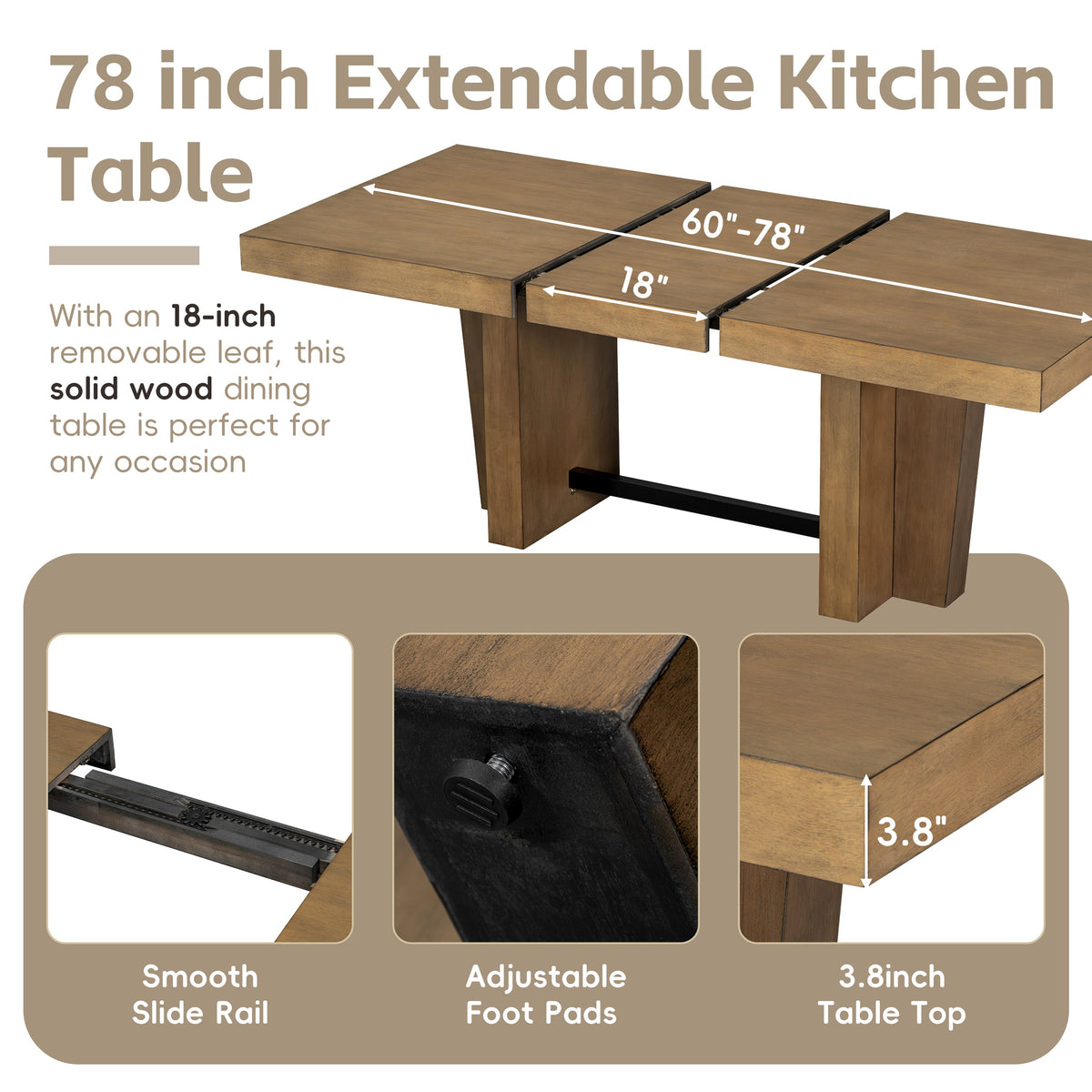 TOPMAX Farmhouse Extendable Wood Dining Table Set for 6, photo 8 of 10