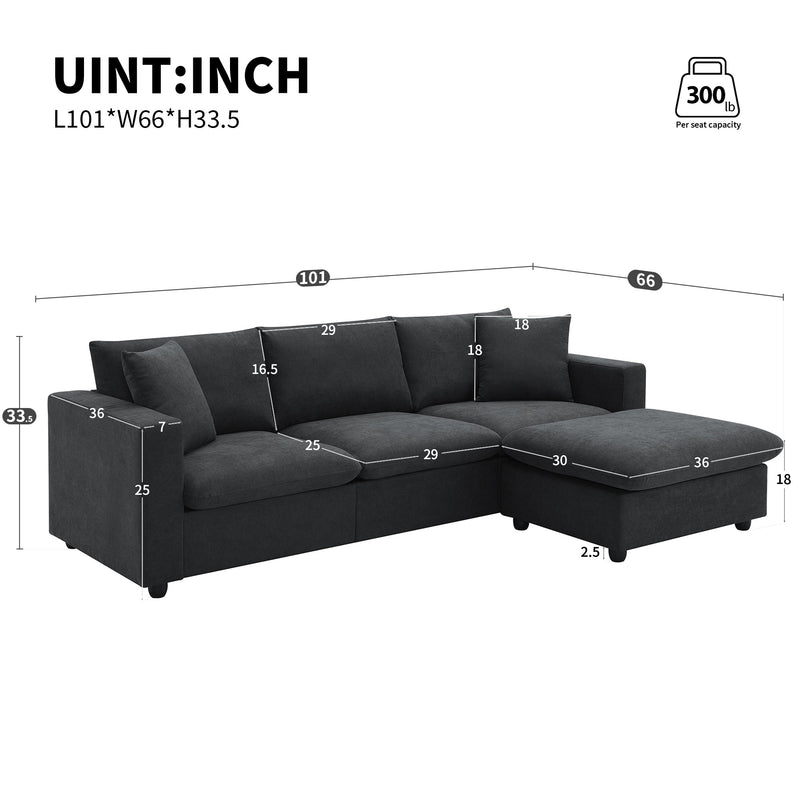 Walker Edison | Chenille Black Modern L-shape Sectional Sofa Ottoman