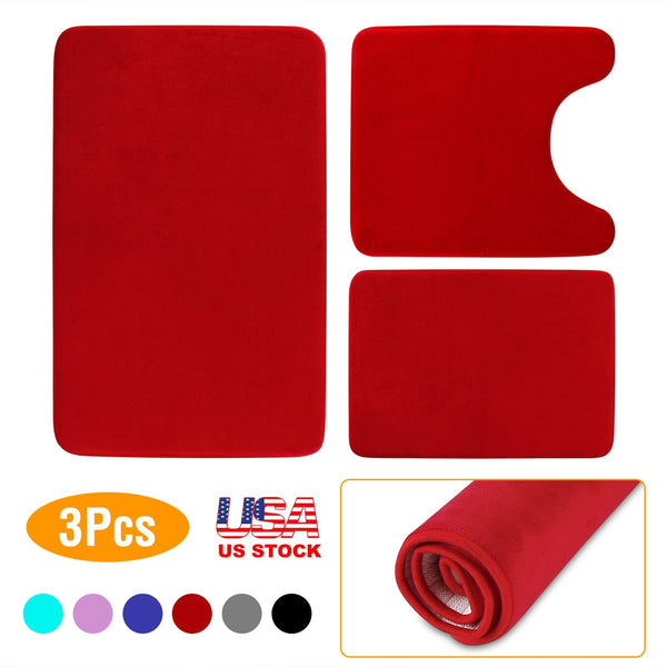 3Pcs Bathroom Rug Set Plush Velvet Bath Carpet Anti-Slip Memory Foam Mat For Tub Shower Bathroom, photo 2 of 8