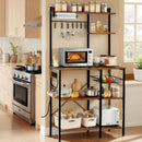 Bakers Rack With Power Outlet, Coffee Bar With S-Shaped Hooks, Kitchen Shelf With Wire Basket - Black / Brown by HouseOfZazla