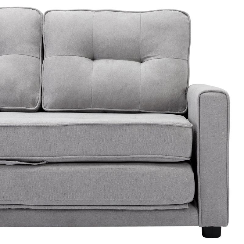 59.4" Loveseat Sofa with Pull-Out Bed Modern Upholstered Couch with Side Pocket for Living Room Office, Grey