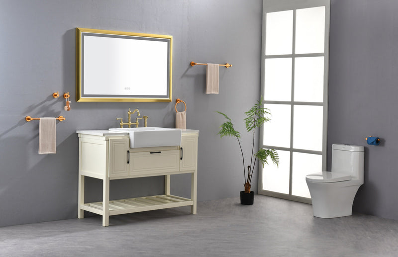 48 in. W x 30 in. H Oversized Rectangular Gold Framed LED Mirror Anti-Fog Dimmable Wall Mount Bathroom Vanity Mirror Wall Mirror Kit For Gym And Dance Studio