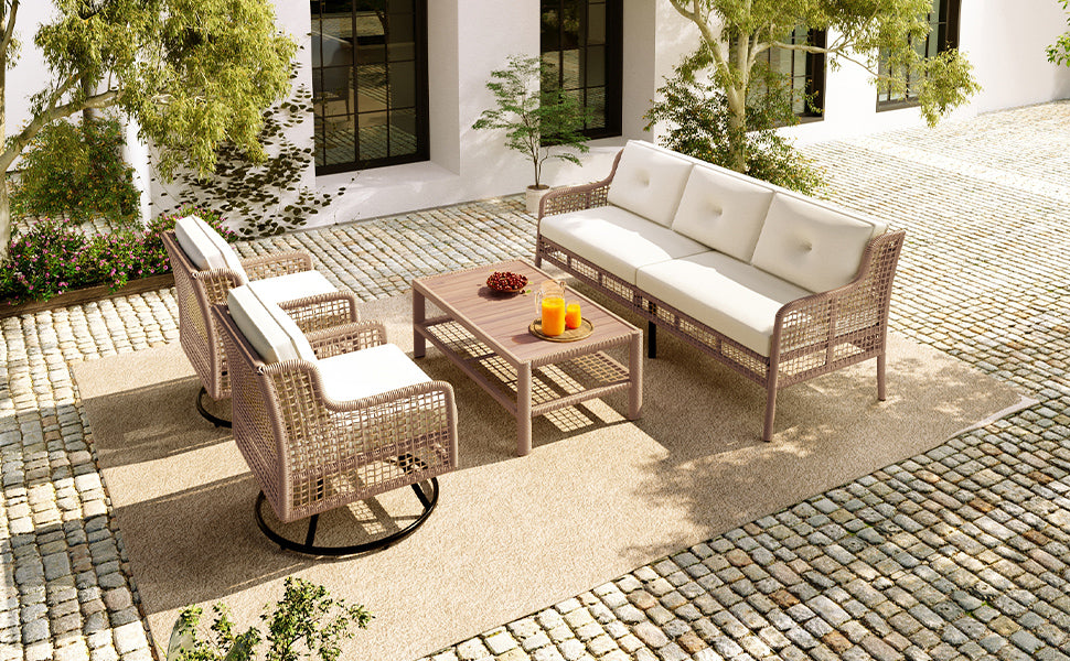 4 Pieces Patio Furniture Set with Swivel Chairs, photo 8 of 10