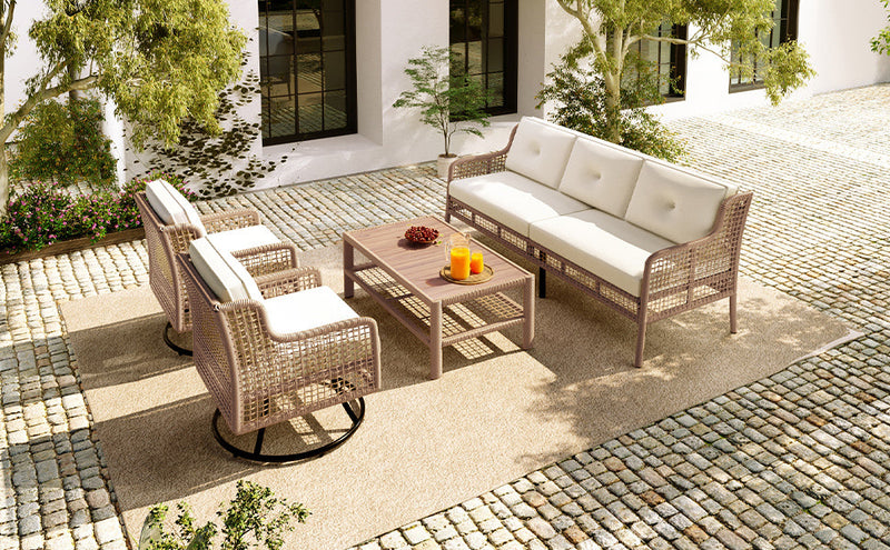 4 Pieces Patio Furniture Set with Swivel Chairs, photo 8 of 10