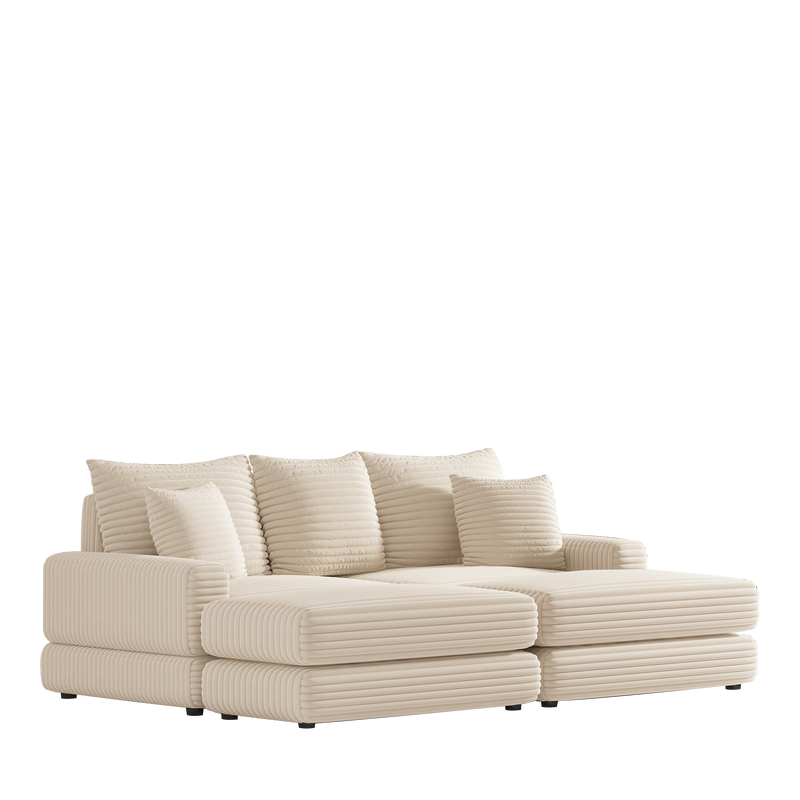 86.6Inch Corduroy 3-seater sofa With 3 back pillows, 2 toss pillows and two ottoman, Comfy Sofa- Deep Seat Couch for Living Room