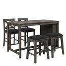 5 Pieces Counter Height Rustic Farmhouse Dining Room Wooden Bar Table Set With 2 Stools And 2 Chairs