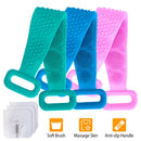 Silicone Back Scrubber Belt For Shower Exfoliating Foaming Body Wash Strap Brush Bristles Massage Dots W/ Adhesive Hook