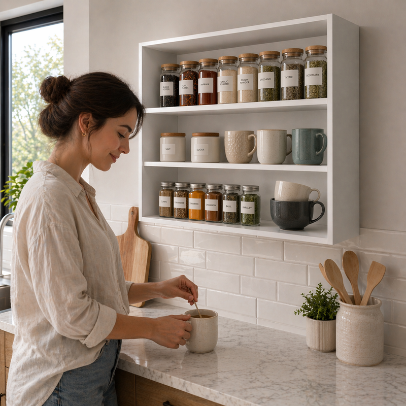 Chinle Wall Cabinet in Melamine with Open Storage, photo 3 of 9