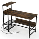 48 Inch Computer Desk with Power Outlets and Storage Shelves by LJGDeals