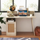 48 Inch Computer Desk with Hutch and PE Rattan Cabinet Shelves by LJGDeals