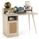 48 Inch Computer Desk with Hutch and PE Rattan Cabinet Shelves by LJGDeals