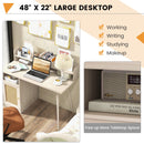 48 Inch Computer Desk with Hutch and PE Rattan Cabinet Shelves
