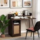 48 Inch Computer Desk with Hutch and PE Rattan Cabinet Shelves by LJGDeals
