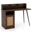 48 Inch Computer Desk with Hutch and PE Rattan Cabinet Shelves by LJGDeals