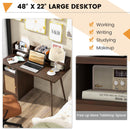 48 Inch Computer Desk with Hutch and PE Rattan Cabinet Shelves