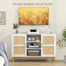 48 Inch Sideboard Buffet Cabinet Floor Storage Cabinet with 2 Bamboo Woven Doors-White