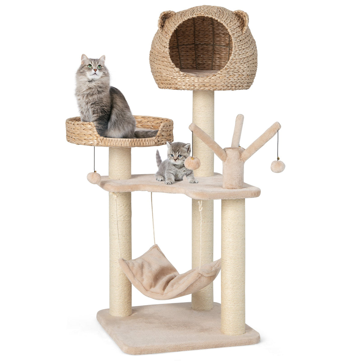 Multi-Level Cat Tree with Condo Hammock and Rotatable Hanging Balls-Natural, photo 4 of 8