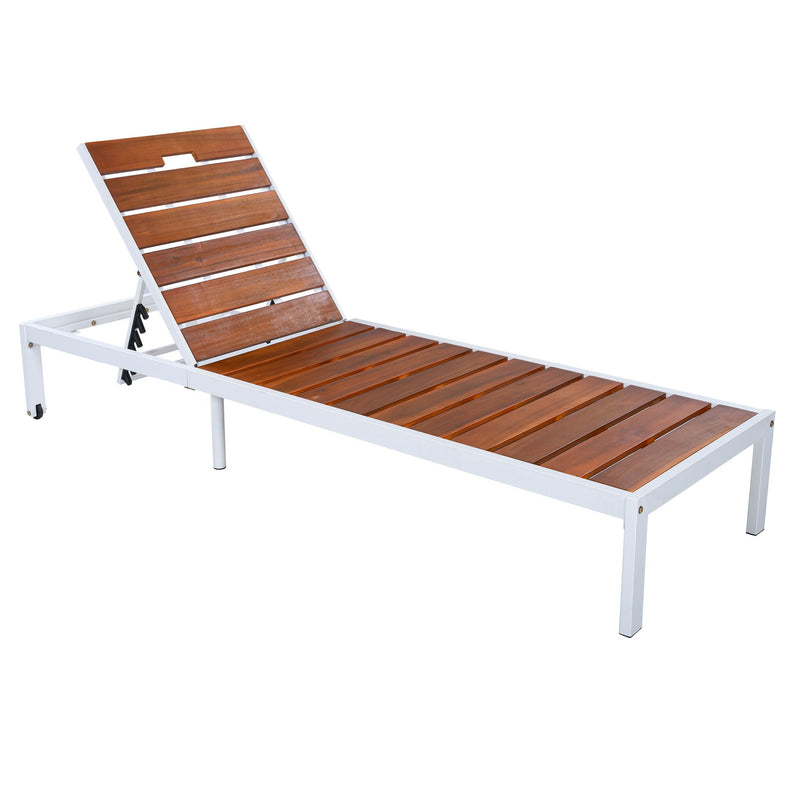 Outdoor Chaise Pool Lounge Chairs With Adjustable Backrest - Brown / White, photo 6 of 17