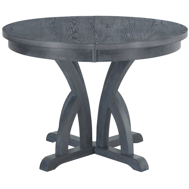 5-Piece Farmhouse Round Pedestal Extending Dining Table Set Extendable Kitchen Table Set with 15.8" Removable Leaf and Ladder Back Dining Chairs for Small Places, Black