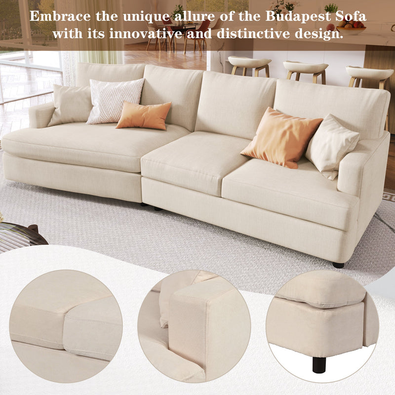 3 Seat Streamlined Sofa with Removable Back and Seat Cushions and 2 pillows, for Living Room, Office, Apartment