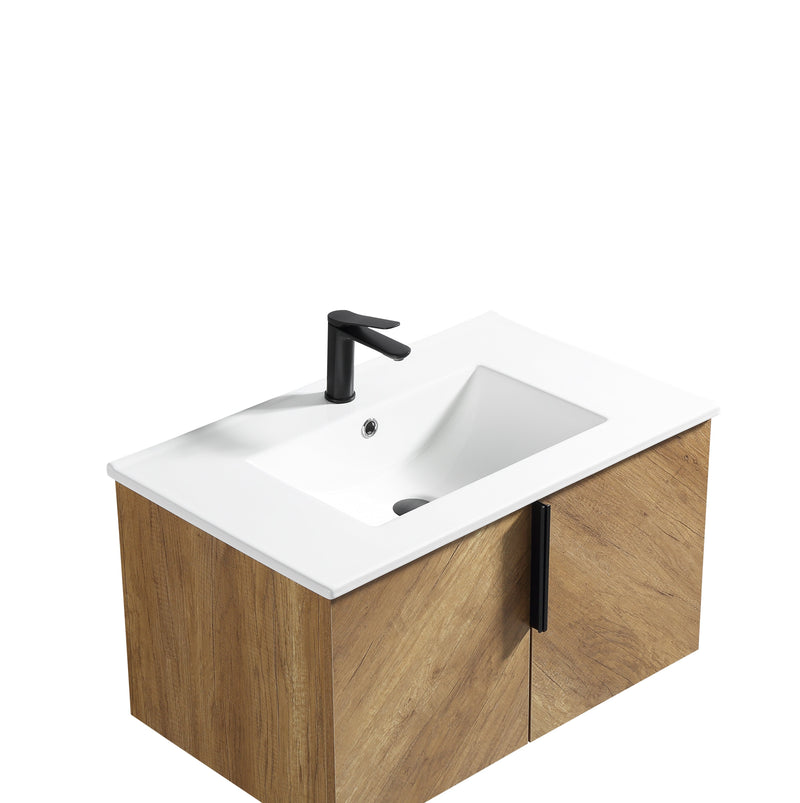 36 Inch Wall-Mounted Bathroom Vanity with 3D Fluted Panel & Ceramic Integrated Sink, photo 10 of 10