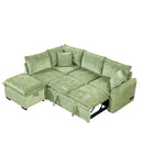 82.67"Convertible Sofa Bed Sectional Sofa Sleeper L-shaped Sofa with a Storage Ottoman,Two Pillows, Two Power Sockets and Two USB Ports for Living Room, Green