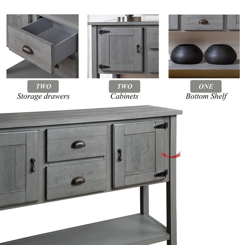 48" Solid Wood Sideboard Console Table with 2 Drawers and Cabinets and Bottom Shelf, Retro Style Storage Dining Buffet Server Cabinet for Living Room Kitchen Dining Room(Antique Gray)