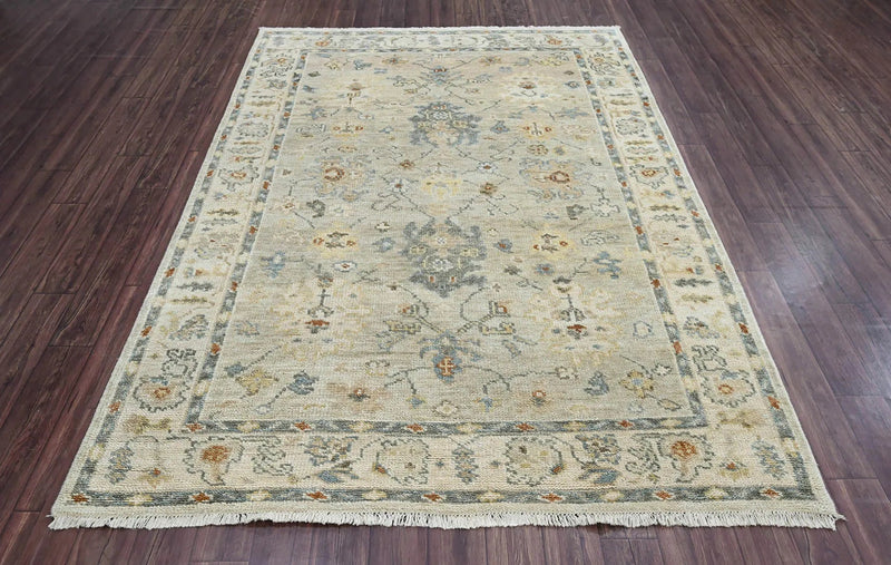 6x9 LoomBloom Beige, Light Gray Hand Knotted 100% Wool Turkish Oushak Traditional Oriental Area Rug